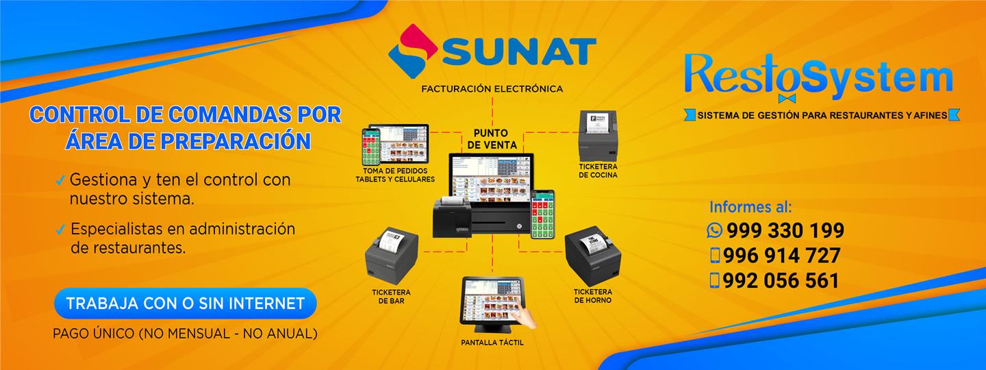 Software de Gestión Administrativo y Facturación Electrónica, para Restaurante, Cevichería, Chifa, Pollería, Cafetería, Bar.